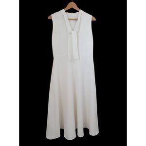Maggy London White Sleeveless Bow-Tie Neck A-Line Midi Dress Women's Sz 8